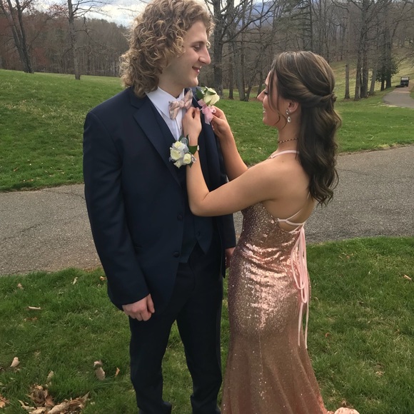 Rose Gold A&N Lux Label Lace Up Prom Dress - Picture 1 of 3